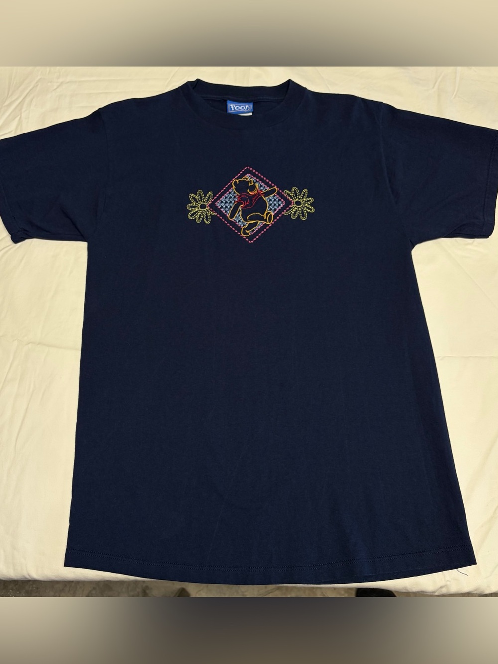 Vintage Disney Winnie the Pooh Embroidered Navy Blue T-Shirt Women’s Large Tee